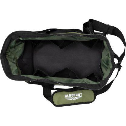Blackout XP Tool Bag, Multi-pocket Tool Organizer with Adjustable Shoulder Strap, Green and Black