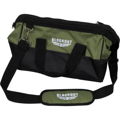 Blackout XP Tool Bag, Multi-pocket Tool Organizer with Adjustable Shoulder Strap, Green and Black